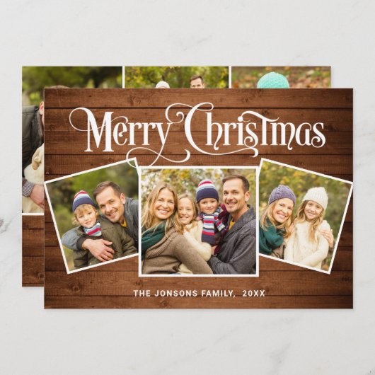 6フォトクリスマスブラウン素朴ウッドの挨拶 シーズンカード (正面/裏面)