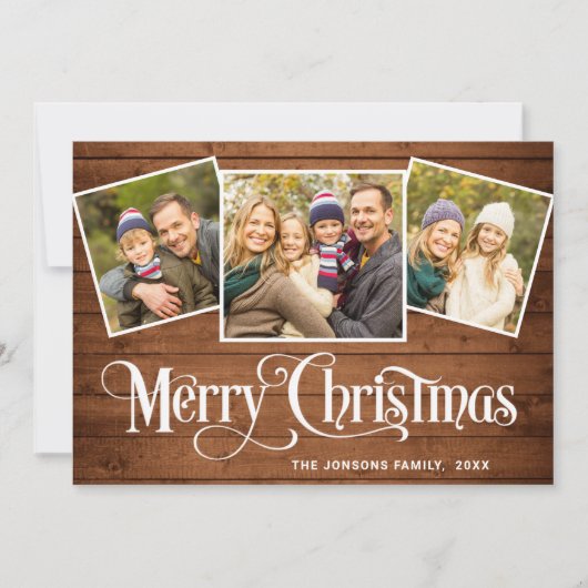 6フォトクリスマスブラウン素朴ウッドの挨拶 シーズンカード (正面)