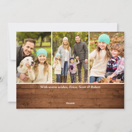6フォトクリスマスブラウン素朴ウッドの挨拶 シーズンカード (裏面)