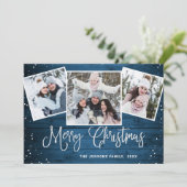 6フォトクリスマスブルー素朴ウッドの挨拶 シーズンカード (スタンド正面)