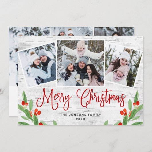 6フォトクリスマス素朴樺の木樹皮あいさつ シーズンカード (正面/裏面)