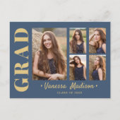 6フォトグラードコラージュモダンスクリプトブルーと金ゴールド ポストカード (正面)