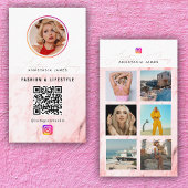 6フォトグ食べ物を与えリッドソーシャルメディアQRコードピンク大理石 名刺