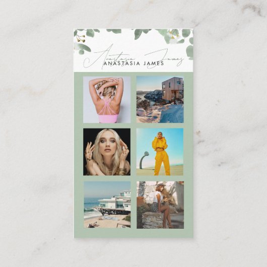 6フォトグ食べ物を与えリッドソーシャルメディアQRコードユーカリ 名刺 (裏面)