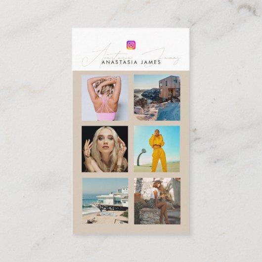 6フォトグ食べ物を与えリッドソーシャルメディアQRコード 名刺 (裏面)