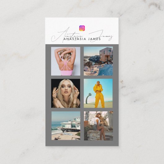 6フォトグ食べ物を与えリッドソーシャルメディアQRコード 名刺 (裏面)