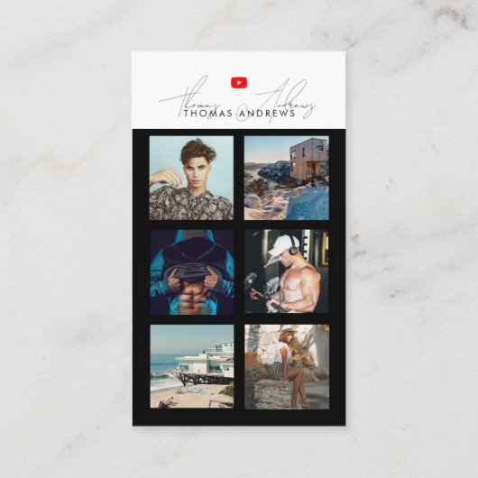 6フォトグ食べ物を与えリッドVloggerチャネルQRコード男性 名刺 (裏面)