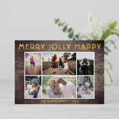 6フォトコラージウッドハッピーメリークすてきクリスマス 箔シーズンカード (立ち正面)