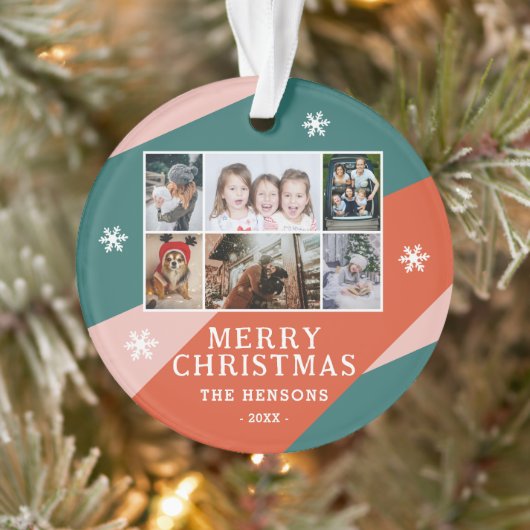 6フォトコラージピンクグリーンオレンジクリスマスファミリー オーナメント (ツリー)