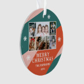 6フォトコラージピンクグリーンオレンジクリスマスファミリー オーナメント (正面)