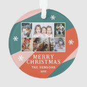 6フォトコラージピンクグリーンオレンジクリスマスファミリー オーナメント (裏面)