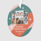6フォトコラージピンクグリーンオレンジクリスマスファミリー オーナメント (正面)