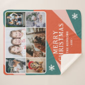 6フォトコラージピンクグリーンオレンジクリスマスファミリー シェルパブランケット (正面(横))