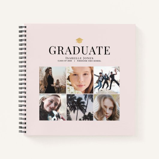 6フォトコラージミニマリストピンク卒業 ノートブック (正面)
