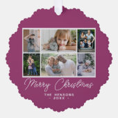 6フォトコラージメリークリスマスファミリー オーナメントカード (正面)