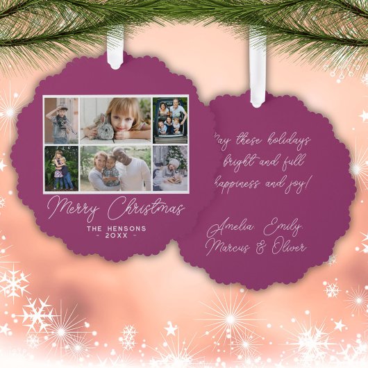 6フォトコラージメリークリスマスファミリー オーナメントカード