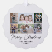 6フォトコラージメリークリスマスファミリー オーナメントカード (正面)