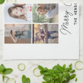 6フォトコラージメリークリスマスファミリー キッチンタオル (折り畳み)