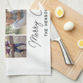 6フォトコラージメリークリスマスファミリー キッチンタオル (四つ折り)