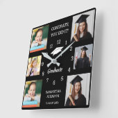 6フォトコラージュおめでとうGrad 2025黒 スクエア壁時計 (傾斜)