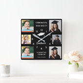 6フォトコラージュおめでとうGrad 2025黒 スクエア壁時計 (ホーム)