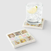 6フォトコラージュかわいいベビーピンクブルーグラニー ストーンコースター (横)