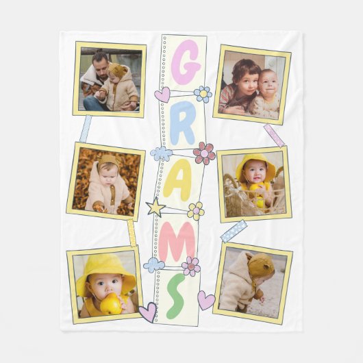 6フォトコラージュかわいいベビーピンクブルーグラニー フリースブランケット (正面)
