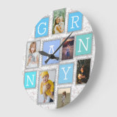 6フォトコラージュかわいいベビーファミリーラブグラニー ラージ壁時計 (傾斜)