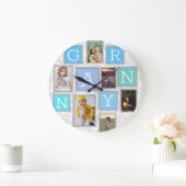 6フォトコラージュかわいいベビーファミリーラブグラニー ラージ壁時計 (ホーム)