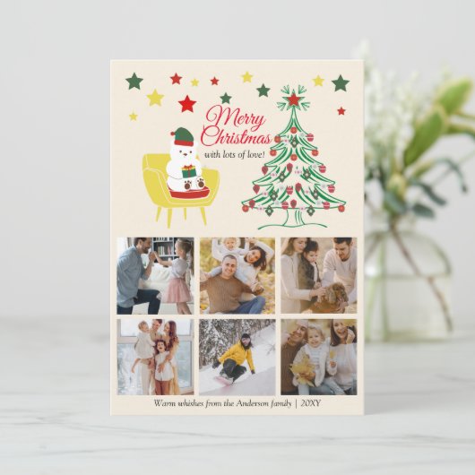 6フォトコラージュかわいいモダンクリスマスグリーティング カード (スタンド正面)