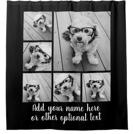 6フォトコラージュとピンク独身のモノグラム シャワーカーテン (正面)