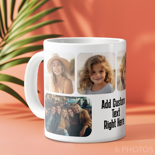 6フォトコラージュと文字ブロック – 白黒 ジャンボコーヒーマグカップ