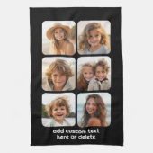 6フォトコラージュと白い文字(黒) キッチンタオル (縦)