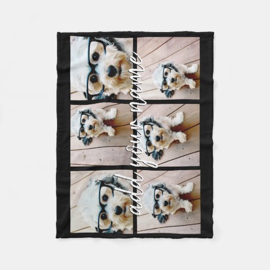 6フォトコラージュのミニマル – 名前を黒に追加 フリースブランケット (正面)