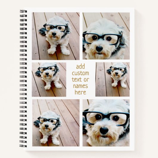 6フォトコラージュのミニマル – 白と金ゴールド ノートブック (正面)