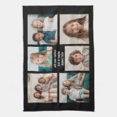 6フォトコラージュのミニマル – 白文字 キッチンタオル (縦)