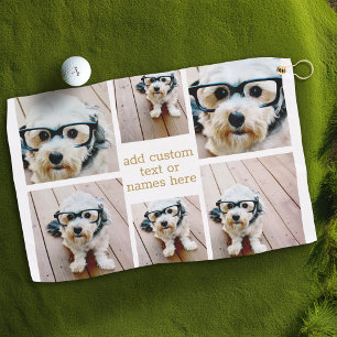 6フォトコラージュのミニマル – 金ゴールドとホワイトグリッド ゴルフタオル