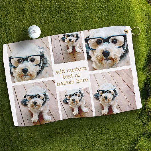 6フォトコラージュのミニマル – 金ゴールドとホワイトグリッド ゴルフタオル