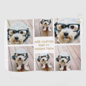 6フォトコラージュのミニマル – 金ゴールドとホワイトグリッド ゴルフタオル (横)