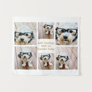 6フォトコラージュのミニマル – 金ゴールドとホワイトグリッド タペストリー