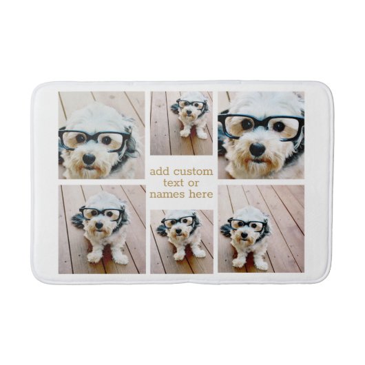 6フォトコラージュのミニマル – 金ゴールドとホワイトグリッド バスマット (正面)