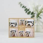 6フォトコラージュのミニマル – 金ゴールドとホワイトグリッド ポストカード (スタンド正面)