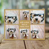 6フォトコラージュのミニマル – 金ゴールドとホワイトグリッド ポストカード