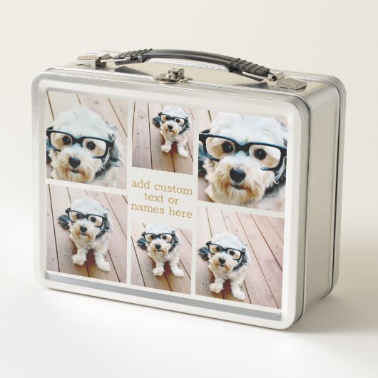 6フォトコラージュのミニマル – 金ゴールドとホワイトグリッド メタルランチボックス (正面)