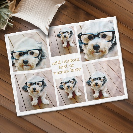 6フォトコラージュのミニマル – 金ゴールドと白 フリースブランケット