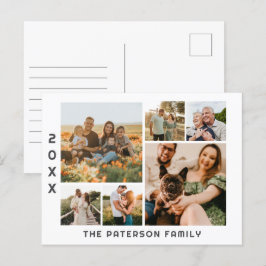 6フォトコラージュの家族の名前ミニマルモダンリスト シーズンポストカード