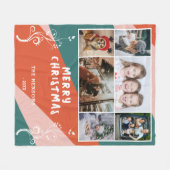 6フォトコラージュの葉のカラフルクリスマスファミリー フリースブランケット (正面(横))