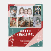 6フォトコラージュの葉のカラフルクリスマスファミリー フリースブランケット (正面)