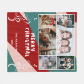 6フォトコラージュの葉のカラフルクリスマスファミリー フリースブランケット (正面(横))