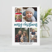 6フォトコラージュめでたいメリークリスマスブルーストライプ シーズンカード (スタンド正面)